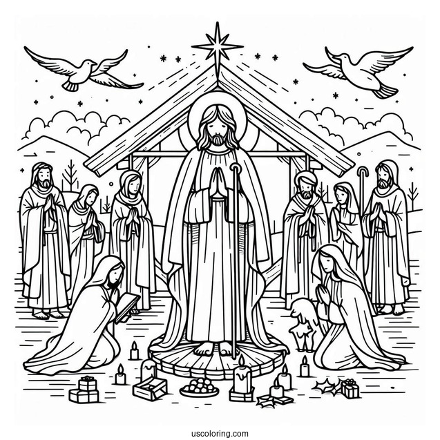 Simple Outline Of The Nativity Coloring Page of Jesus To Color