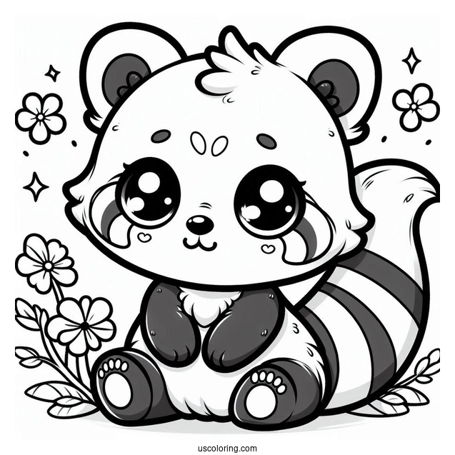 Kawaii Themed Red Panda Coloring Sheet