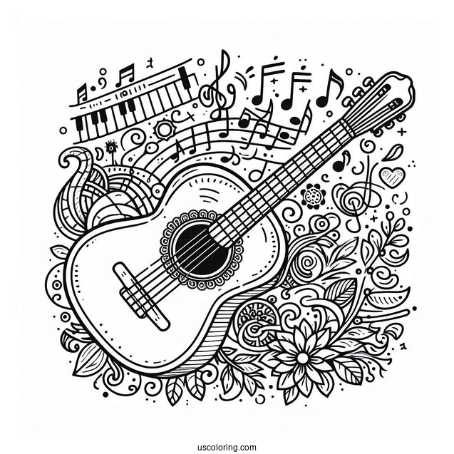 Music Coloring Page Of Simple Acoustic Guitar