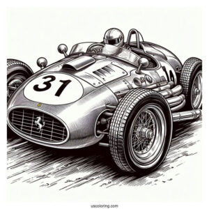 Vintage Ferrari Race Car Coloring In