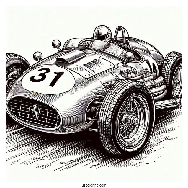 Vintage Ferrari Race Car Coloring In