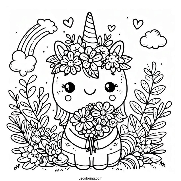 Smiling Critters Coloring Page Of CraftyCorn With Flowers For Kids