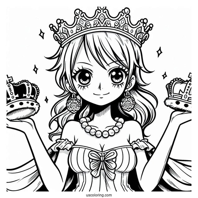 Luffy Coloring Page With Nami Wearing Crowns