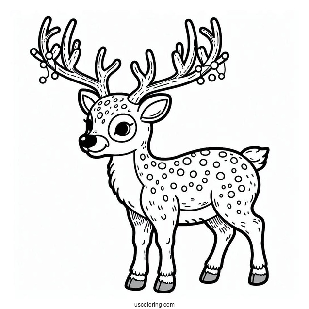 Rudolph Coloring Page With Huge Antlers And Spotted Body