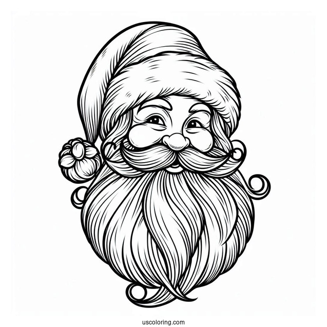 Santa Face With Big Beard And Hat To Color