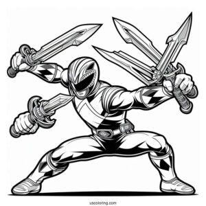 Power Ranger Fighting With Daggers Coloring In