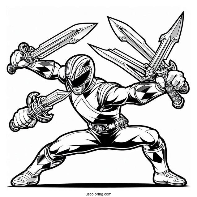 Power Ranger Fighting With Daggers Coloring In