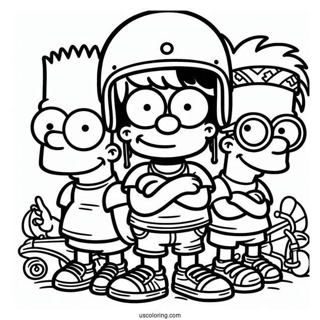 Bart Simpson With Friends Wearing Helmet