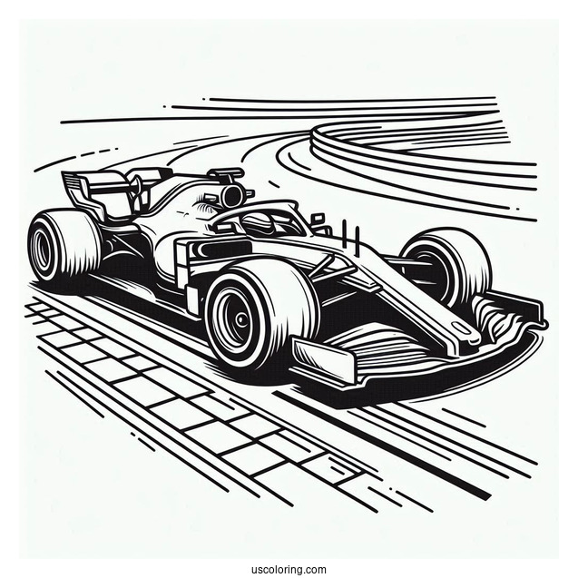 Simple Outline Of F1 Coloring Page Race Car On Track