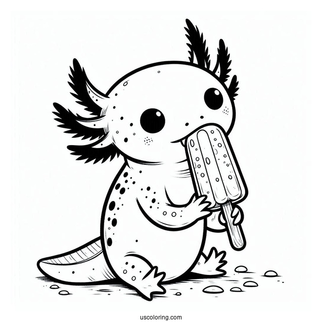 Axolotl Coloring Page Eating A Popsicle For Kids