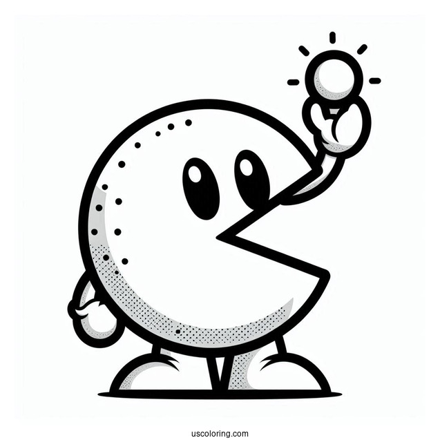 Pac-Man Coloring Page Holding Up Pac Dot