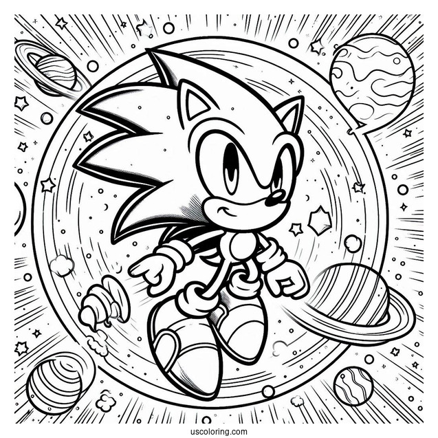 Super Sonic Coloring Page With Sonic In Outer Space