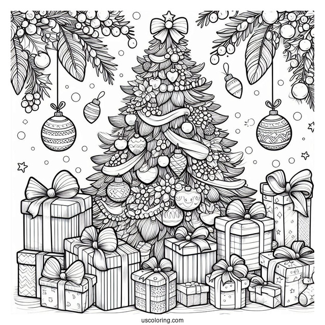 Realistic Christmas Tree With Lots Of Presents