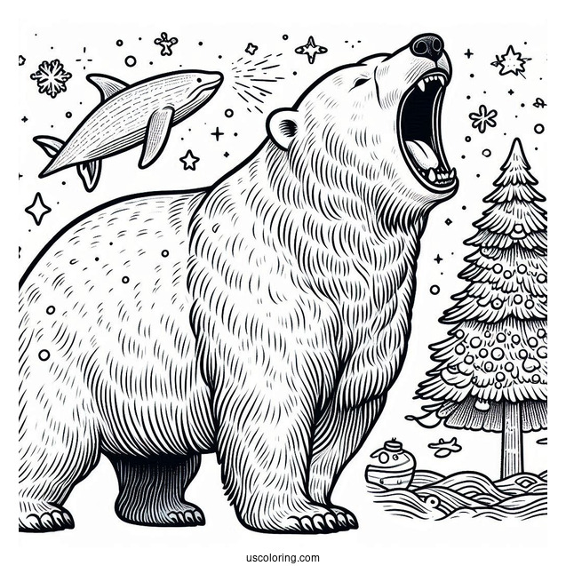Polar Bear Roaring Coloring Page