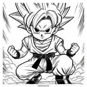 Dragon Ball Z Coloring Page Of Kid Trunks Ready to Fight For Kids