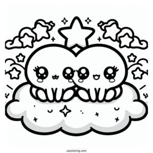 Kawaii Little Twin Stars On A Cloud Coloring Sheet