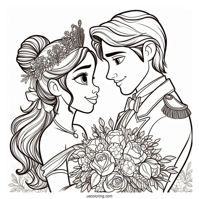 Coloring Sheet Of Tiana And Prince Naveen Wedding