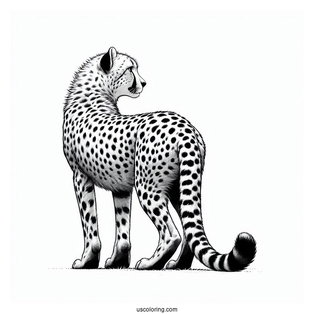 Back View Of Realistic Adult Cheetah Coloring Page