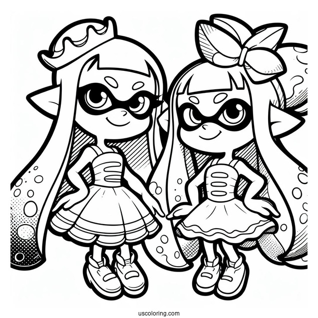 Splatoon Coloring Page Of Squid Sisters Callie And Marie