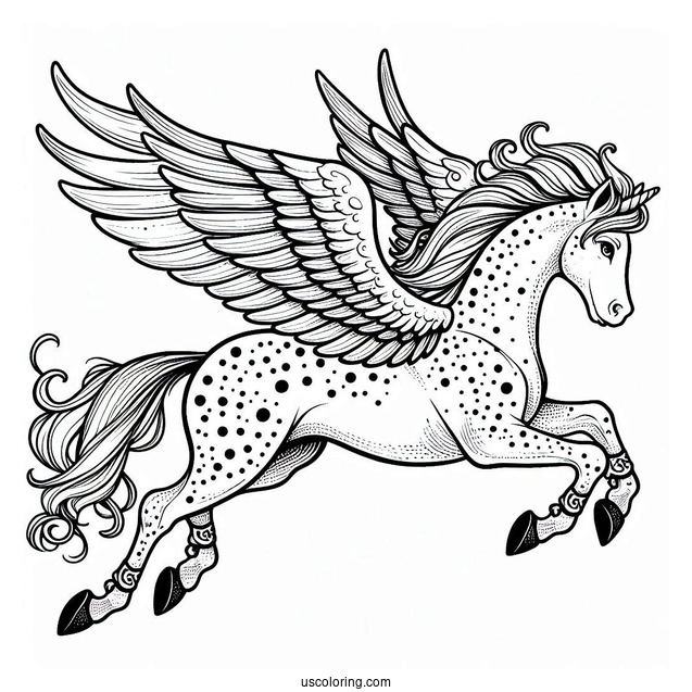 Spotted Pegasus Coloring Page Flying