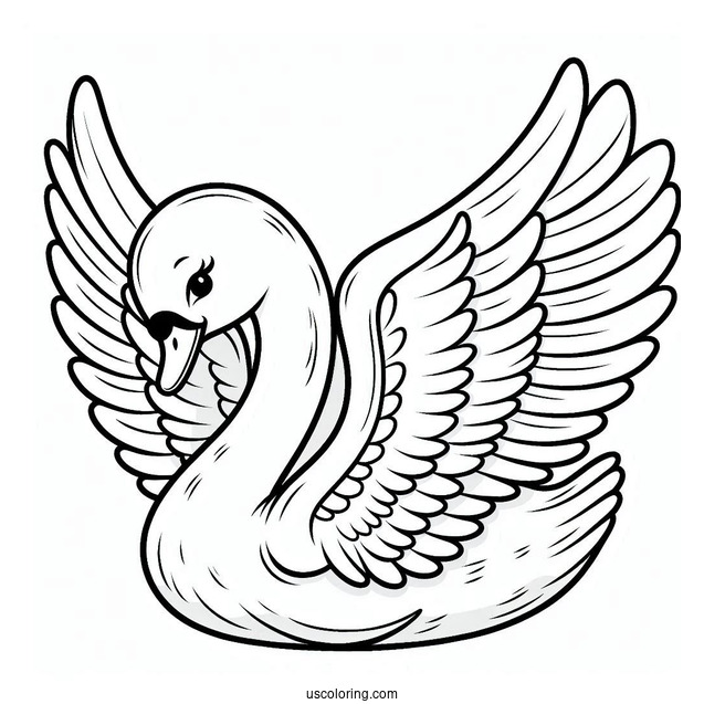 Easy Swan Coloring Page With Wings Spread Out For Kids
