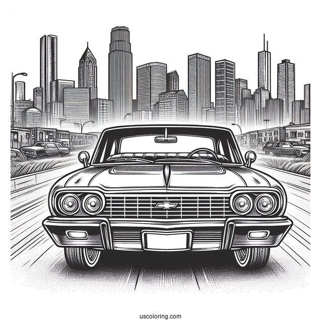 Lowrider Coloring Page Chevrolet Impala Front View In The Streets