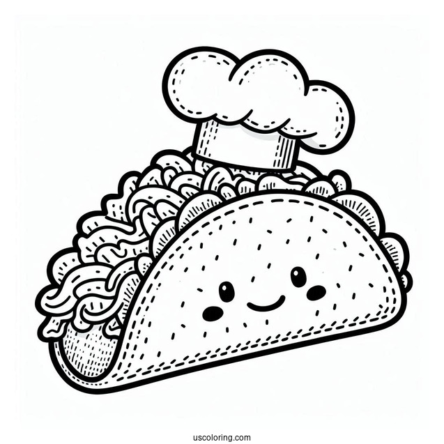 Taco Wearing a Chef s Hat Coloring Page