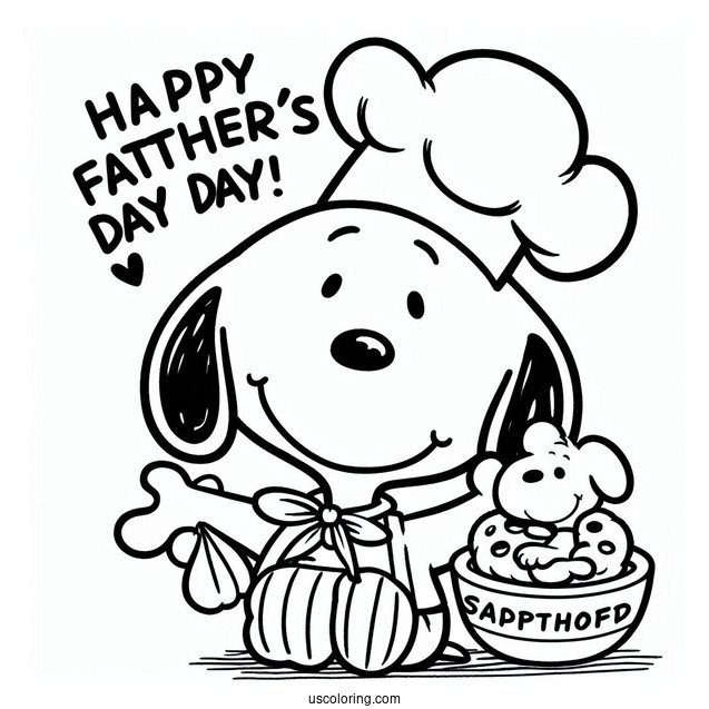 Chef Snoopy With A Happy Father's Day Coloring Page Of Greeting