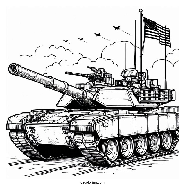 Coloring Page of Military Tank on Standby