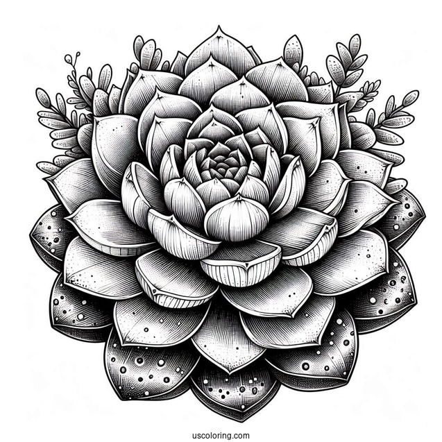 Realistic Succulent Coloring Page With Cactus