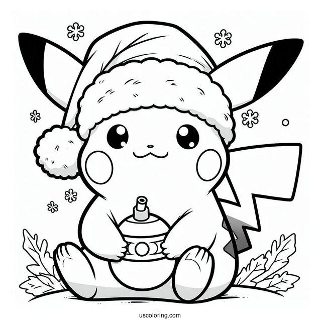 Cute Pikachu Wearing Santa Hat Christmas Coloring Sheet