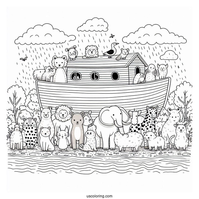 Animals Lining Up To Go To Noah's Ark Coloring Page