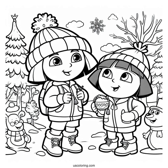 Dora With Boots And Friend During Winter