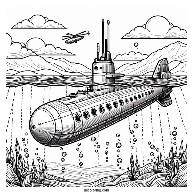 Submarine Coloring Page Of Submersible Surfacing From The Waters