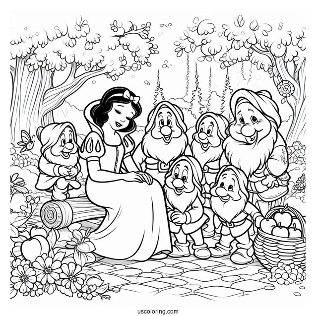The Seven Dwarfs With Snow White To Color