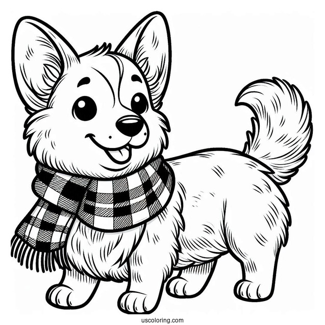 Simple Corgi Coloring Page With Checkered Scarf