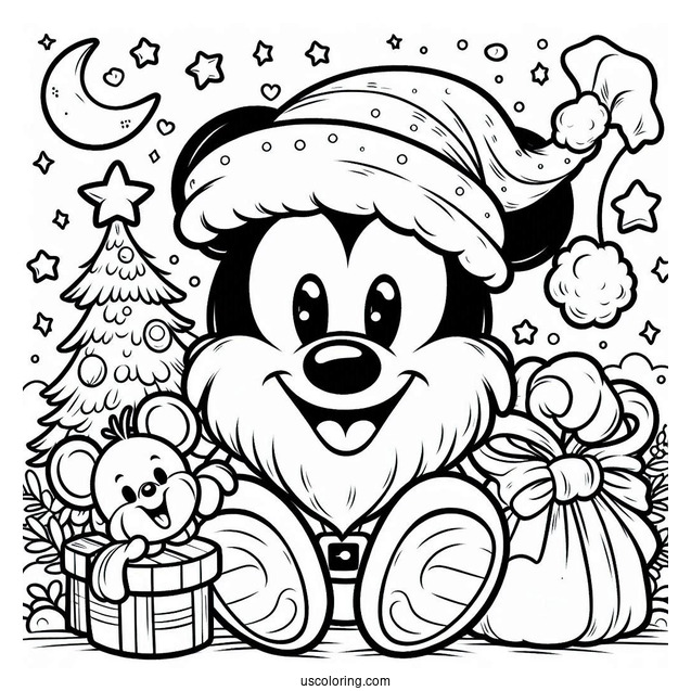 Mickey Mouse Santa Coloring Page