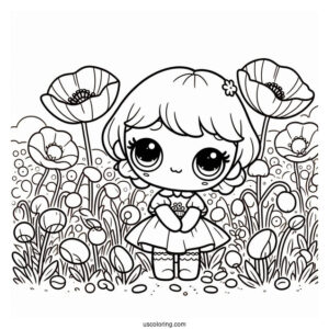 Poppy Playtime Coloring Page Of Kawaii Poppy On A Flower Field