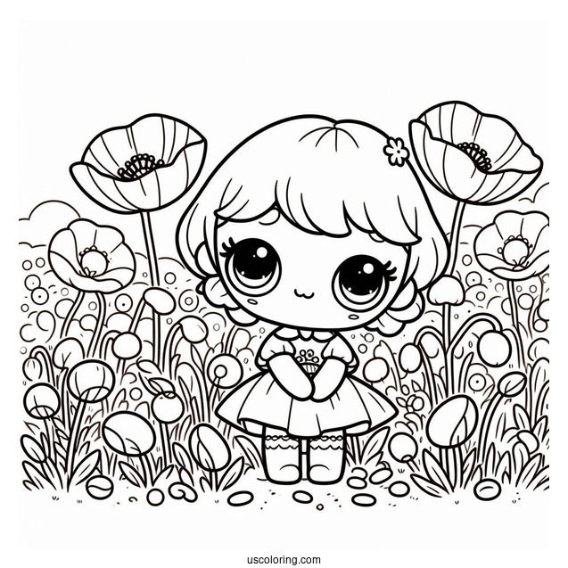 Poppy Playtime Coloring Page Of Kawaii Poppy On A Flower Field