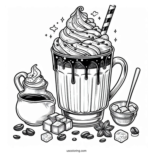 Iced Coffee Coloring Pages Of Whipped Cream And Syrup