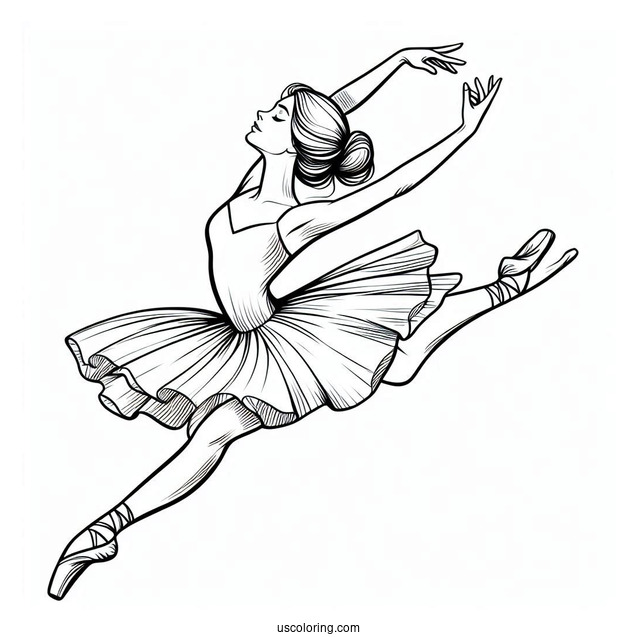 Ballerina Leaping Through The Air Coloring Sheet
