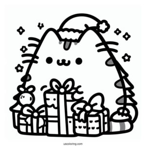 Pusheen Merry Christmas Coloring Page