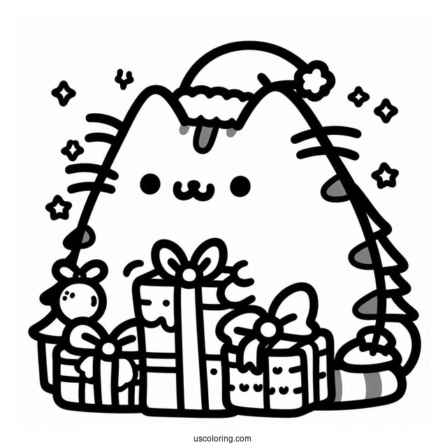 Pusheen Merry Christmas Coloring Page