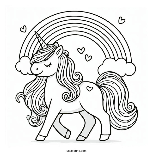Unicorn Strolling On A Rainbow Coloring Sheet For Preschoolers