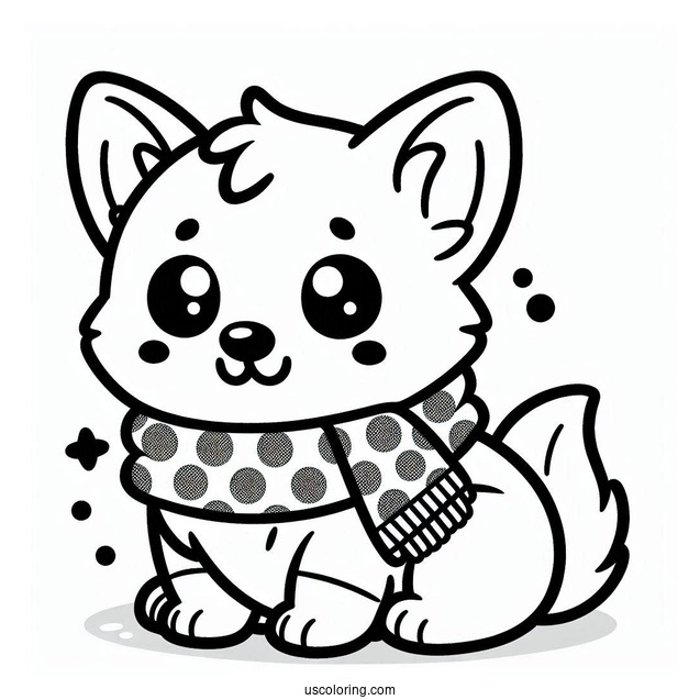 Kawaii Corgi Coloring Page Wearing Polka Dot Scarf For Kids