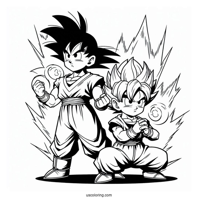 Young Krillin And Goku Coloring Page