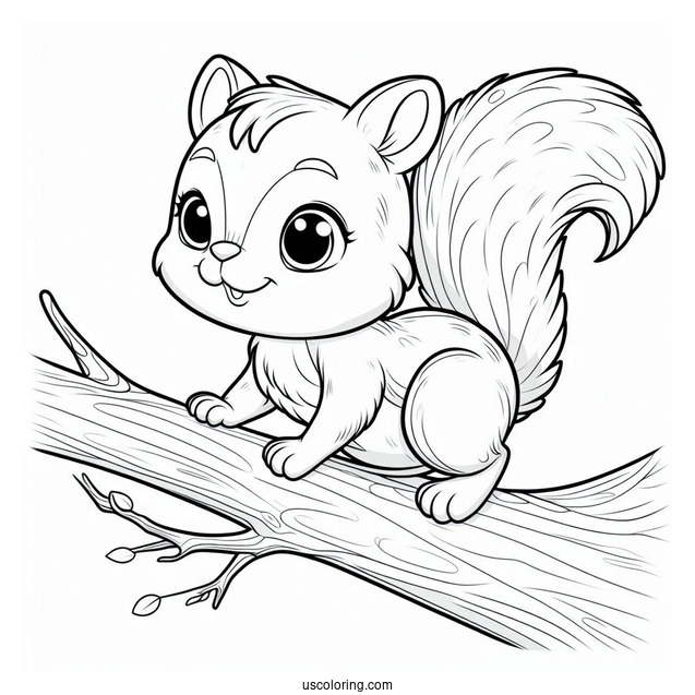 Cartoon Squirrel Coloring Page Climbing Tree Branch For Kids