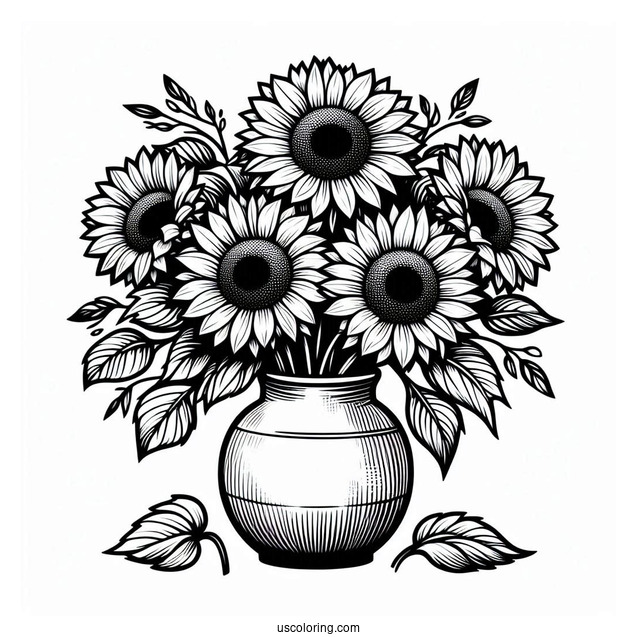 Sunflowers In Vase Coloring Sheet