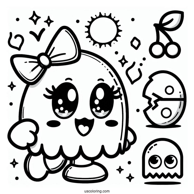 Kawaii Mrs. Pac-Man Coloring Page For Kids