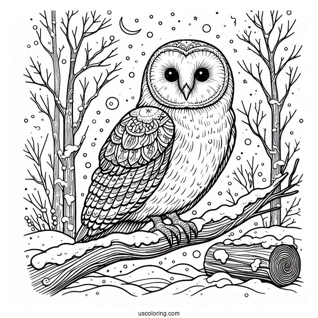 Simple Barn Owl In Snow To Color